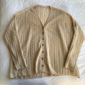 Reformation Giusta Oversized Cashmere Cardigan V Neck Button Sweater Top Beige